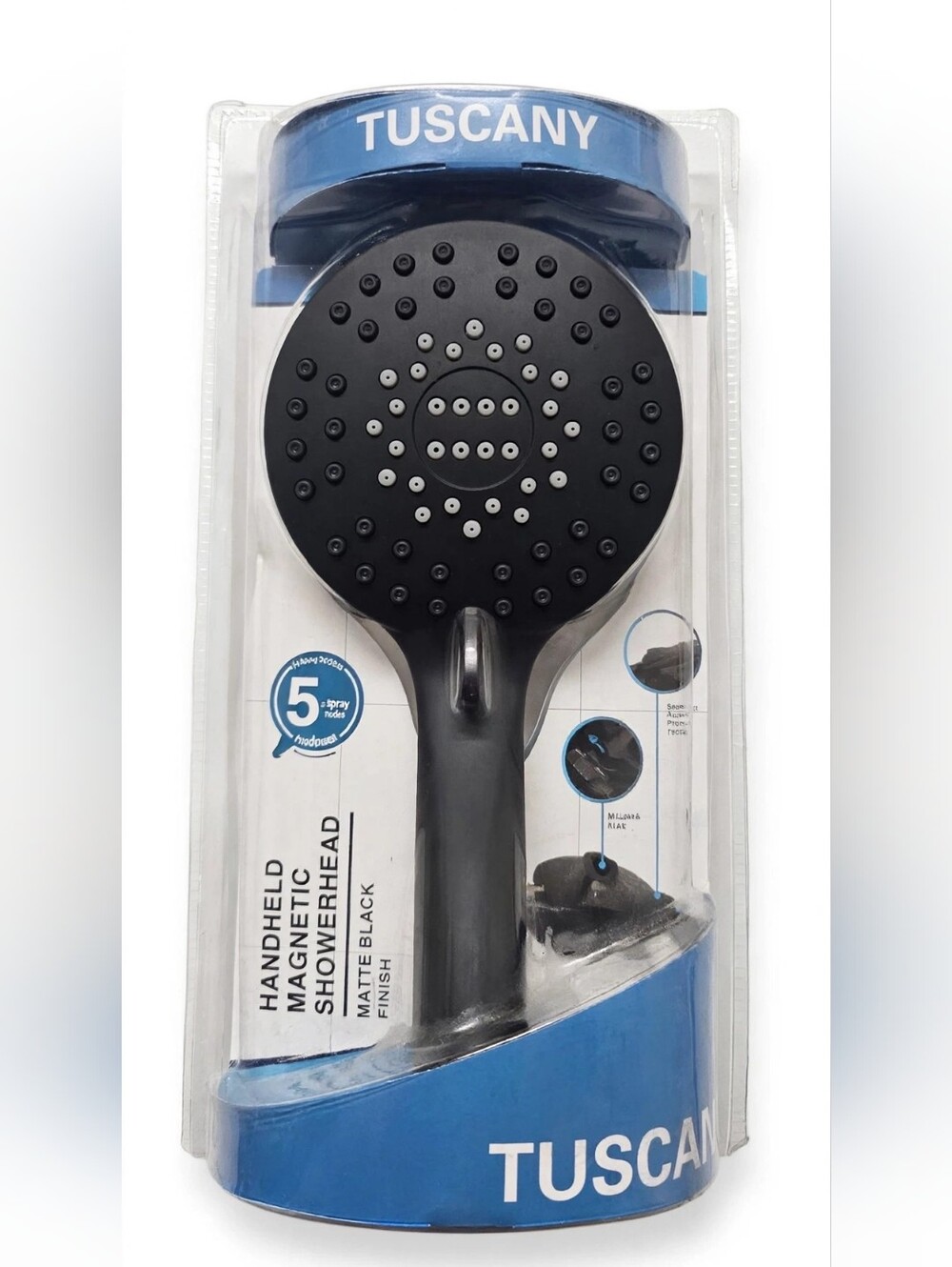 TUSCANY Handheld Magnetic Showerhead Matte Black 5 Spray Modes New in Box
